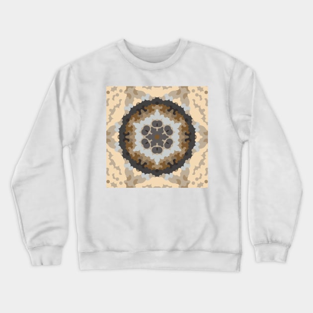 Retro Mandala Flower Brown and Tan Crewneck Sweatshirt by WormholeOrbital